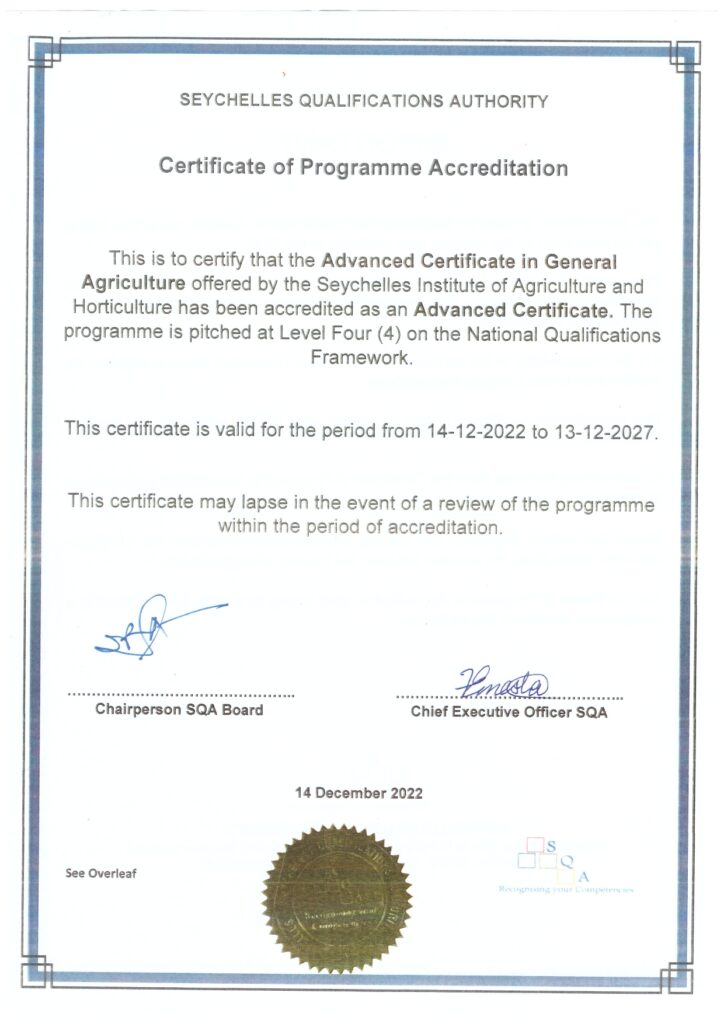 Certificate of Programme Accreditation - Advanced Certificate in General Agriculture_page-0001