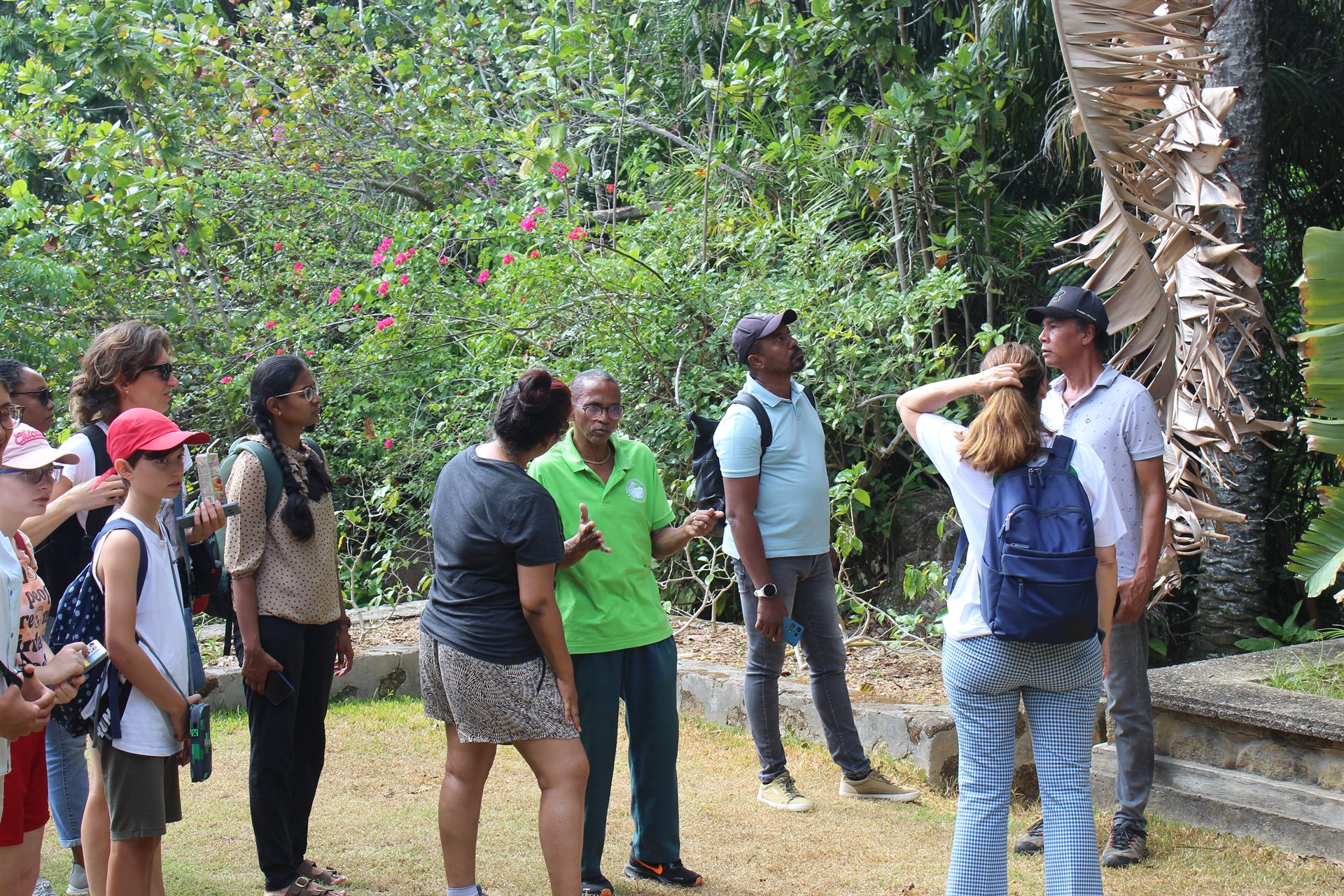 Botanical Gardens guide explaining a tropical plant to GreenTraINT participants