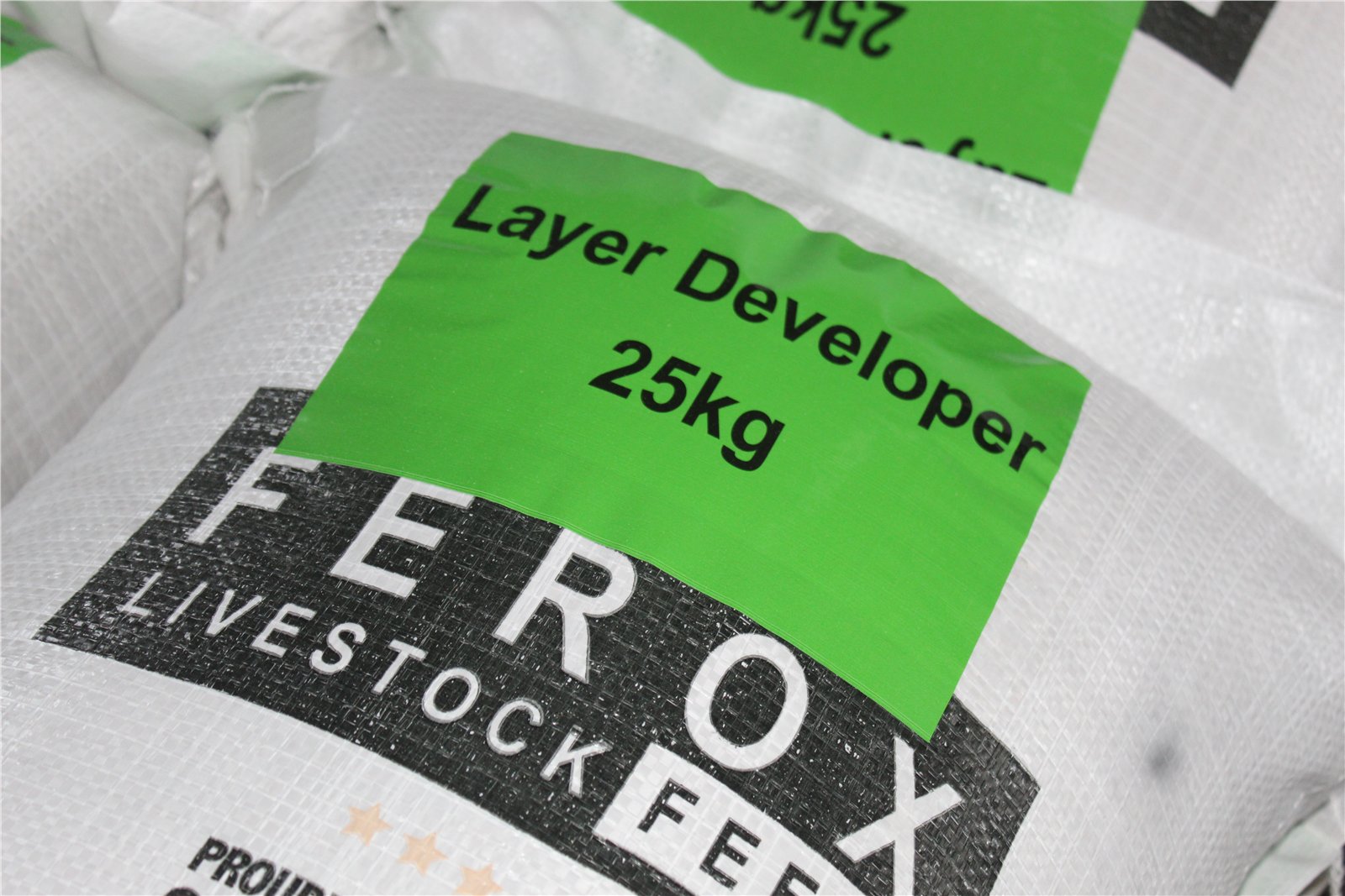 Livestock feed bags observed during the Ferox Feeds production visit