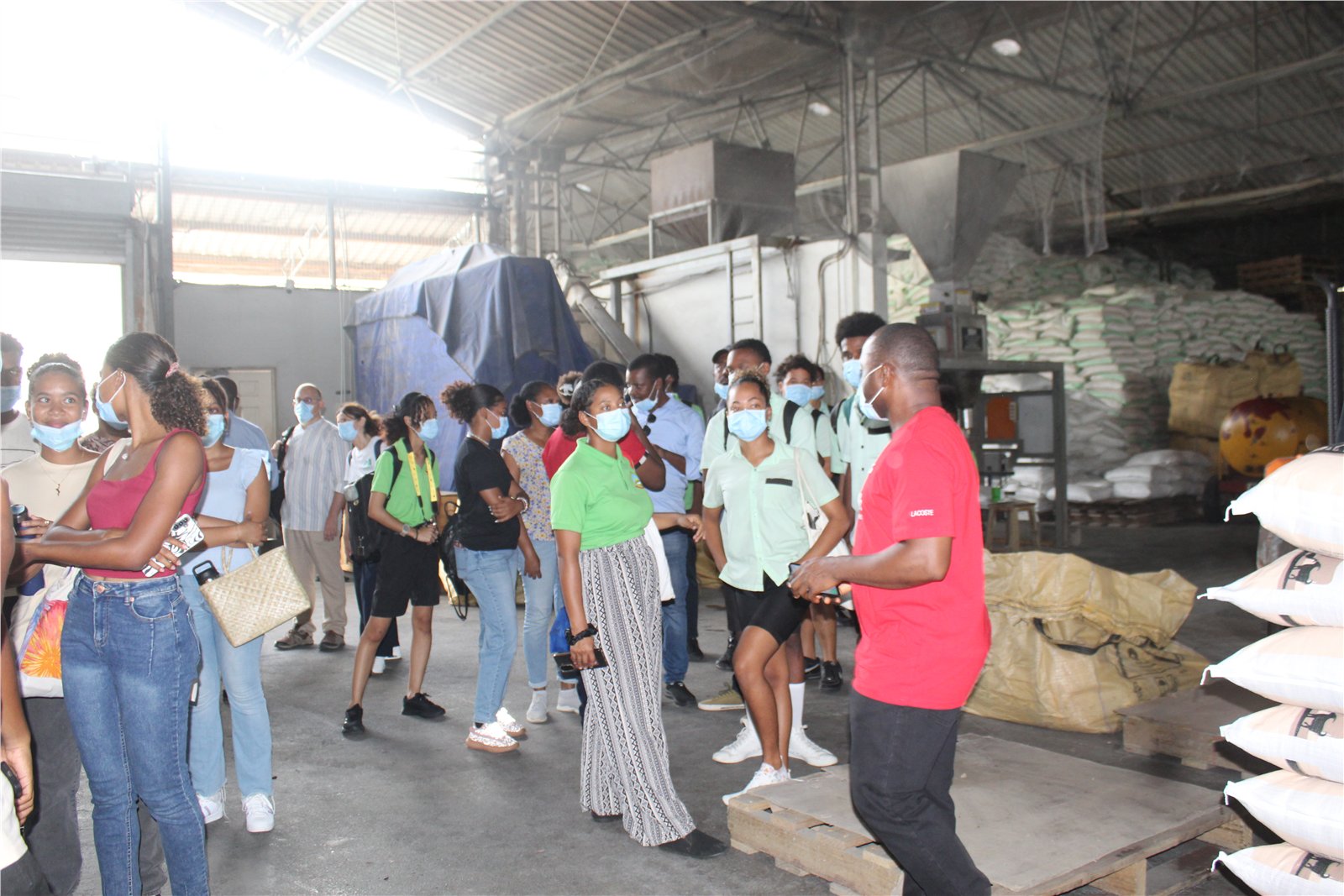 SIAH and University of Seychelles students with GreenTraINT partners touring the Ferox Feeds production facility